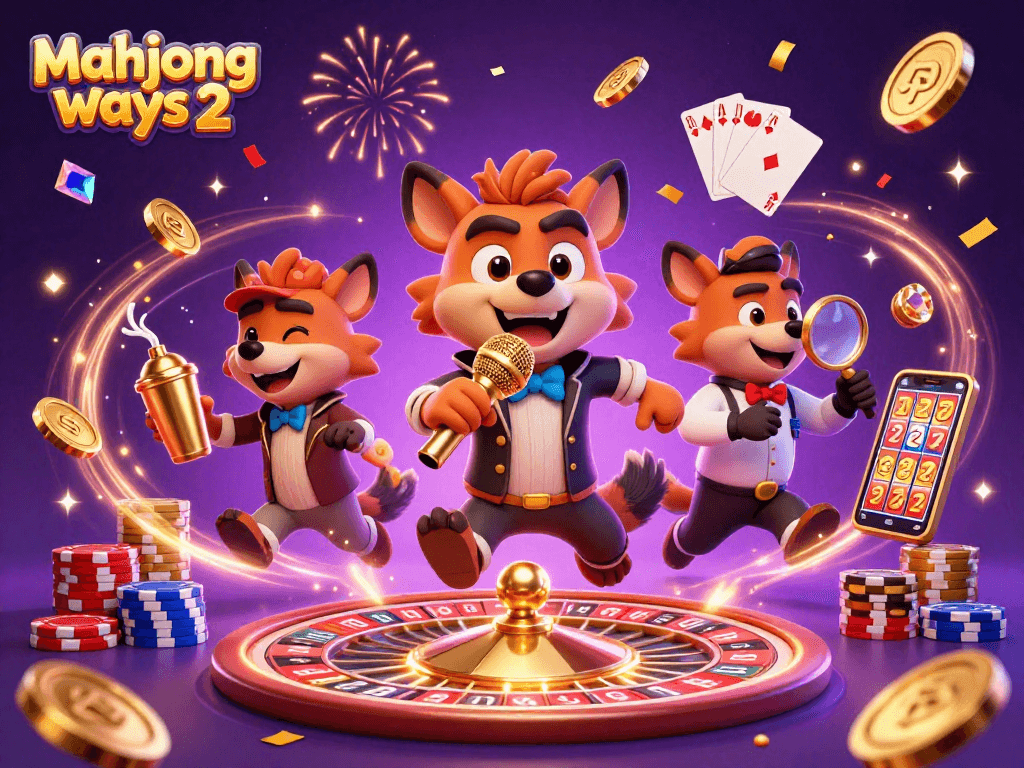 Experience big wins with mahjong ways 2 in this energetic casino scene with playful hyenas.