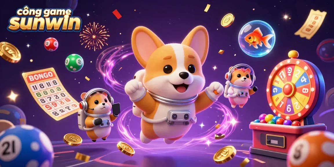 Experience excitement with cổng game sunwin as an astronaut corgi navigates a space casino filled with vibrant lottery elements.