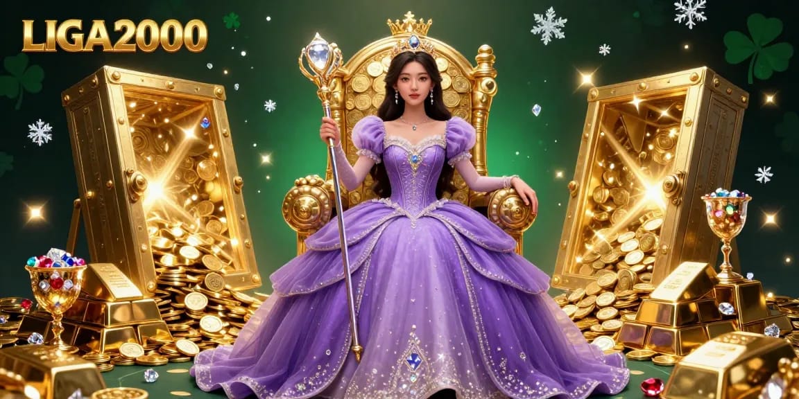 LIGA2000 menampilkan permainan slot yang mendebarkan dengan seorang putri Asia yang menawan memegang tongkat scepter berpuncak berlian.