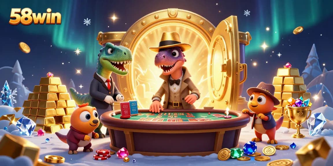 Experience thrilling action at 58win's dynamic casino with a velociraptor and stegosaurus.