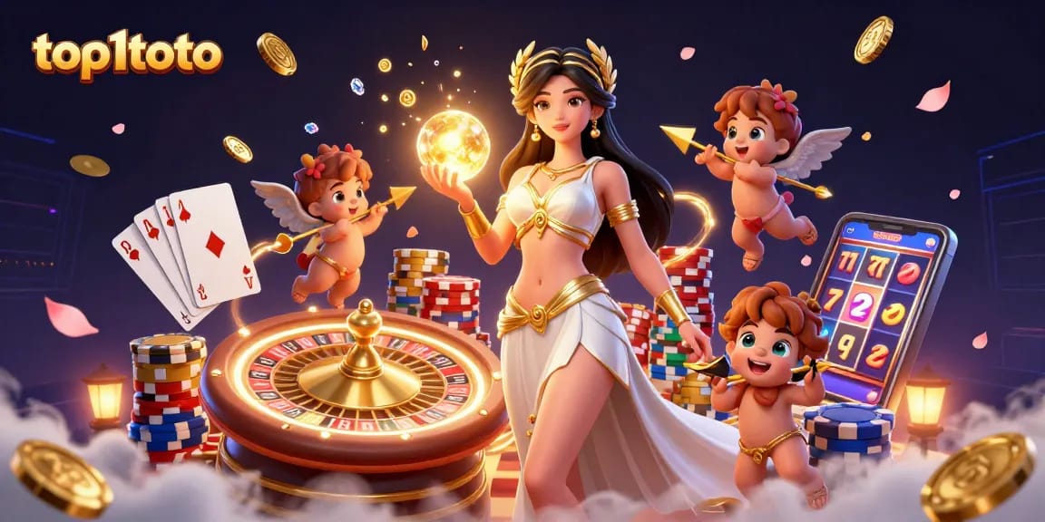 Engage with top1toto, the vibrant online lottery scene filled with golden coins and cherubs.