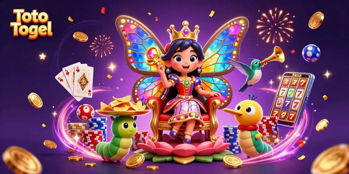 Experience engaging Toto Togel with a vibrant butterfly queen and dynamic lottery elements.