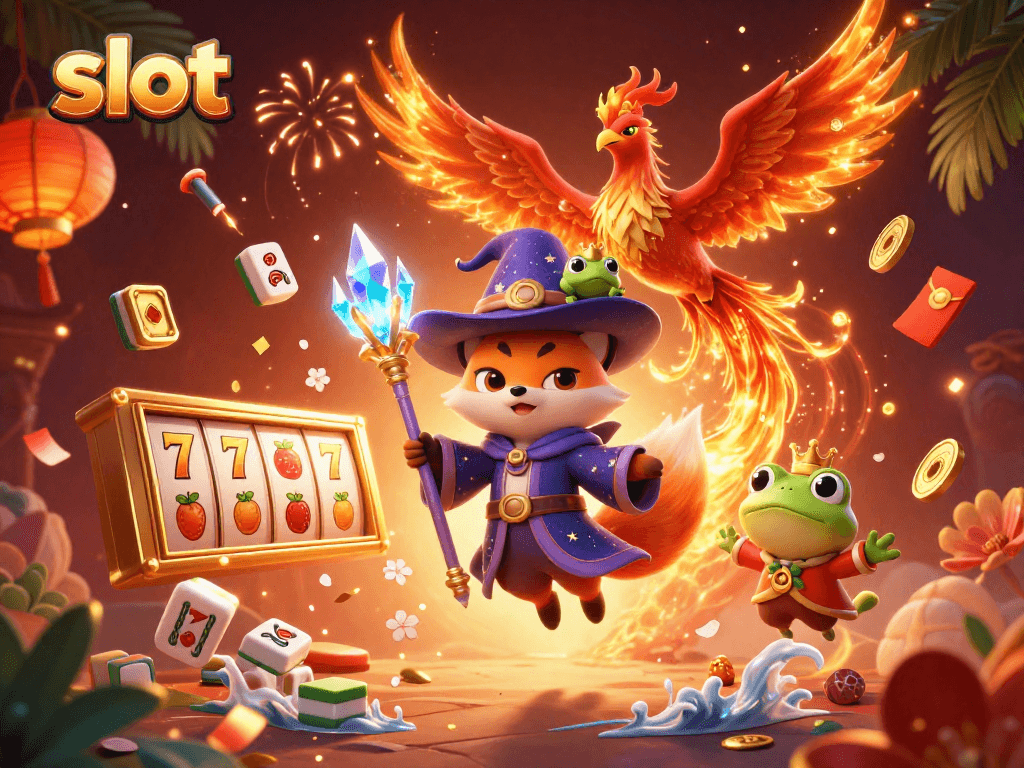 Spin the reels with slot themes in a vibrant 3D casino illustration featuring magical elements.