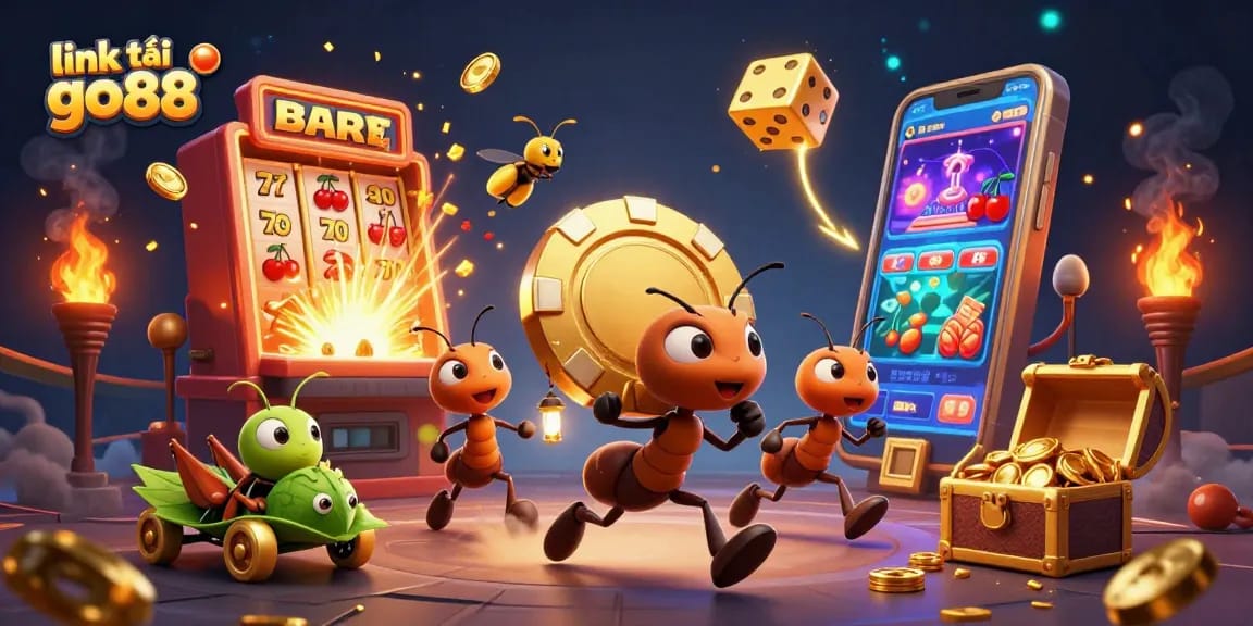 Win big with link tải go88 as ants carry a giant poker chip through a vibrant casino heist scene.