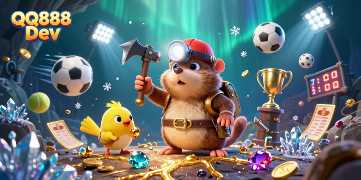 Boost your chances with QQ888 Dev, showcasing a vibrant scene of treasure hunting in a dynamic casino setting.