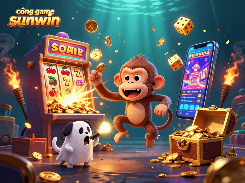 Experience the excitement at cổng game sunwin with vibrant casino elements and golden treasures.