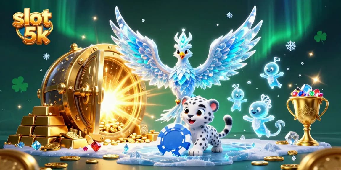 Win big with slot 5k in this vibrant casino illustration featuring exciting gaming elements and mystical creatures.