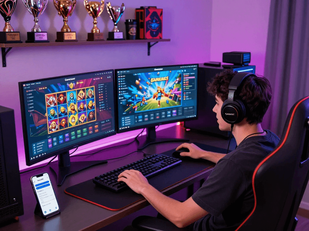 Experience the excitement of winning at https://garuda55.com/ in a vibrant gaming setup.