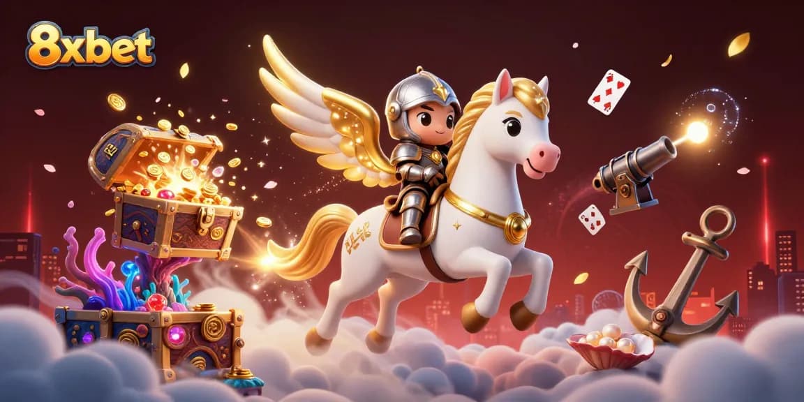 Experience thrilling adventures with 8x bet as the celestial horse and knight uncover treasures in a vibrant casino