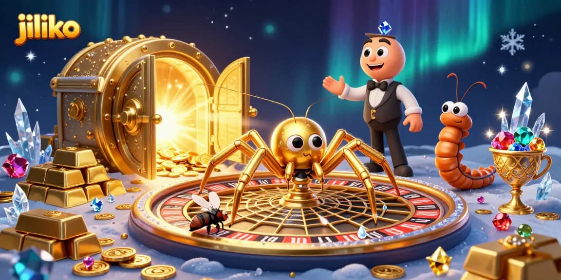 Experience thrilling bets at Jiliko with our 3D roulette illustration showcasing a spider and croupier.