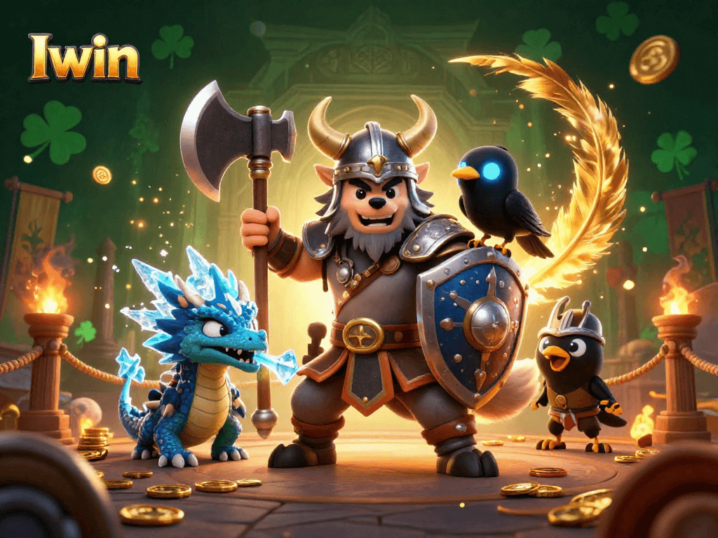 Iwin offers thrilling online casino experiences with dynamic gaming scenes featuring courageous warriors.