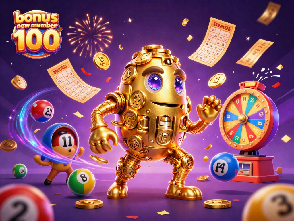 Bonanza of excitement with the bonus new member 100 illustration featuring a golden golem and casino elements