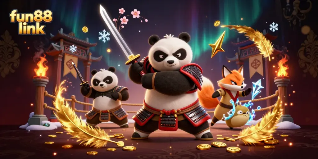 Experience the excitement of fun88 link with a dynamic casino-themed adventure featuring a samurai panda and ninja fox.