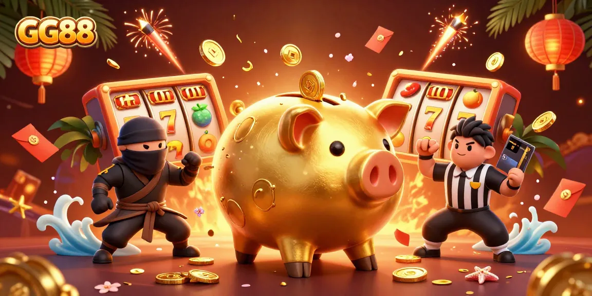 Win big with GG88 at this vibrant 3D casino scene featuring a dynamic sumo wrestler and epic gaming elements.