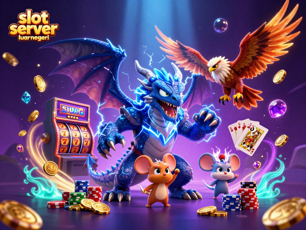 Engage in thrilling gameplay with slot server luar negeri featuring dragon, hawk, and coins scattering in action.