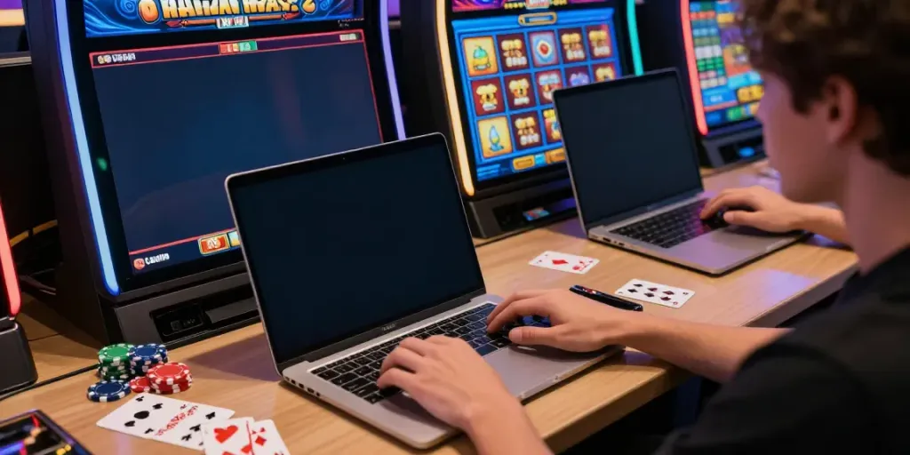 Pengalaman bermain mahjong ways 2 dengan mesin slot di laptop di lingkungan kasino online.
