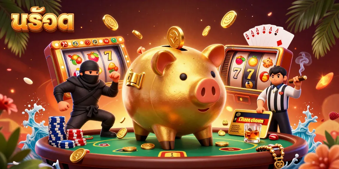 Experience the excitement of สล็อต gaming with a golden piggy bank sumo wrestler and dynamic gameplay elements.