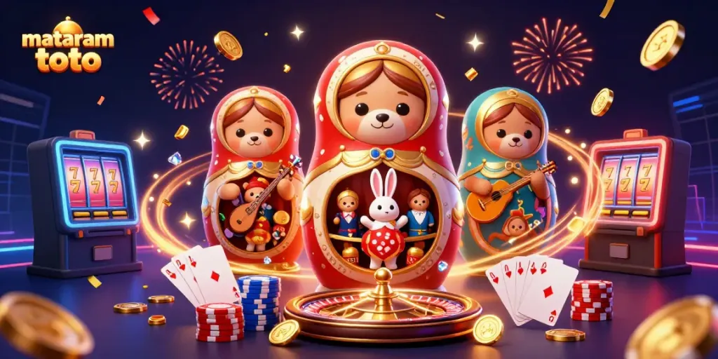 Engage in thrilling games at Mataram Toto with vibrant casino scenes and festive elements.