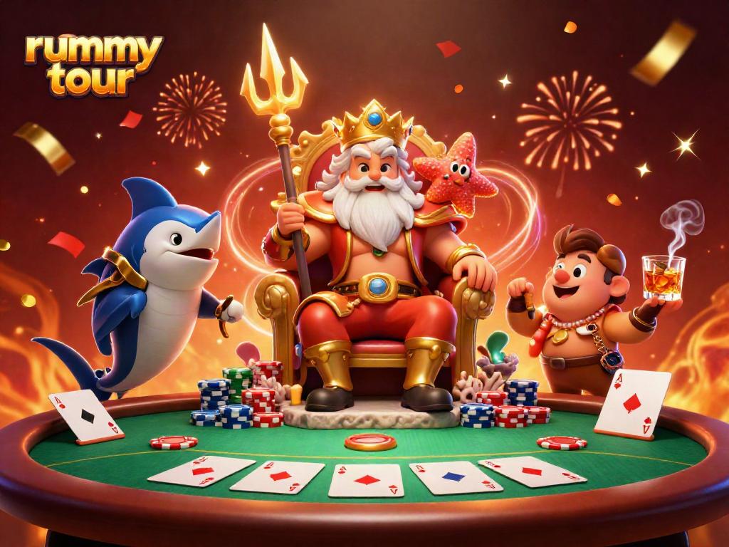 Rummy tour adalah permainan menarik yang menampilkan keberuntungan raja Laut dengan elemen poker yang seru.