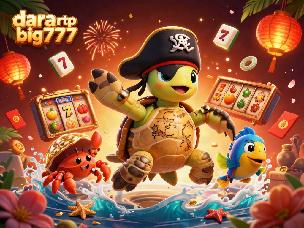 Experience thrilling gameplay with dara rtp big777 through this vibrant 3D casino scene featuring lively slot elements.