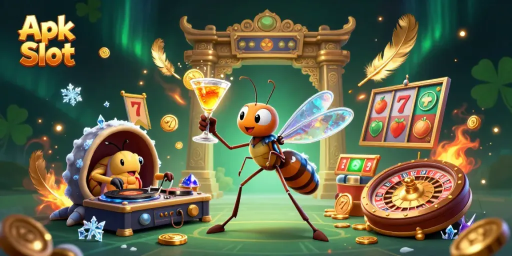 Mainkan Apk Slot dengan simbol keberuntungan dan detail menarik dalam permainan kasino.