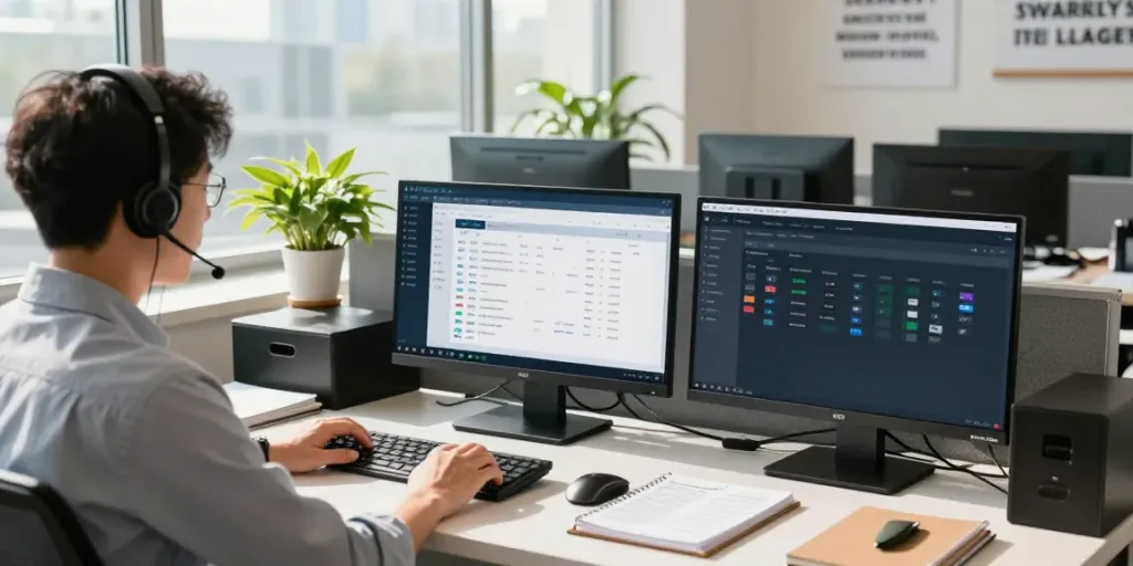 Professional office setup for Operatoriu Gidas contact management, showcasing effective communication tools.