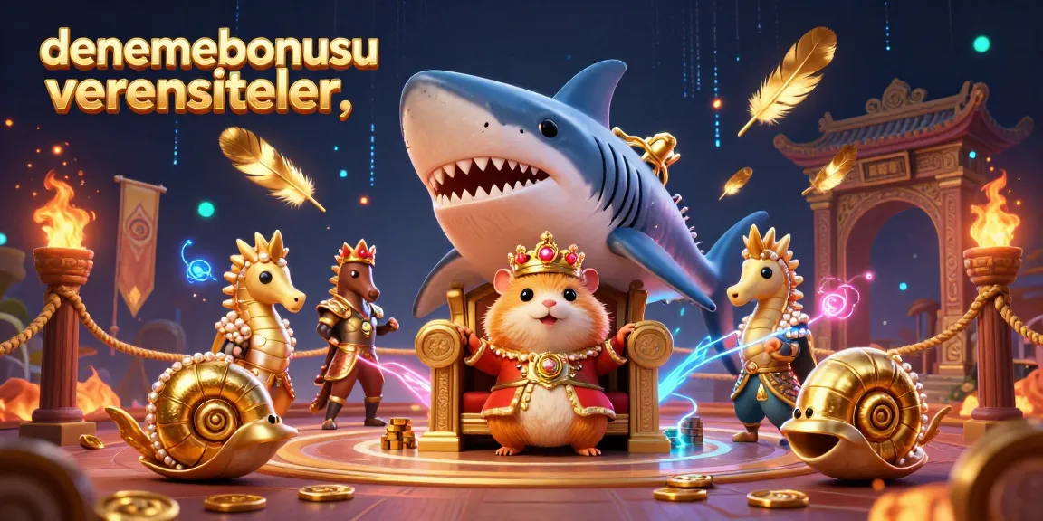 The hamster king on his shark throne symbolizes the gaming adventures available at denemebonusuverensiteler, inviting players to seize their bonuses.