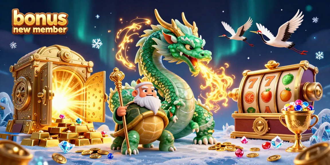 Embrace a winning experience with the bonus new member offer, featuring vibrant characters and casino symbols.