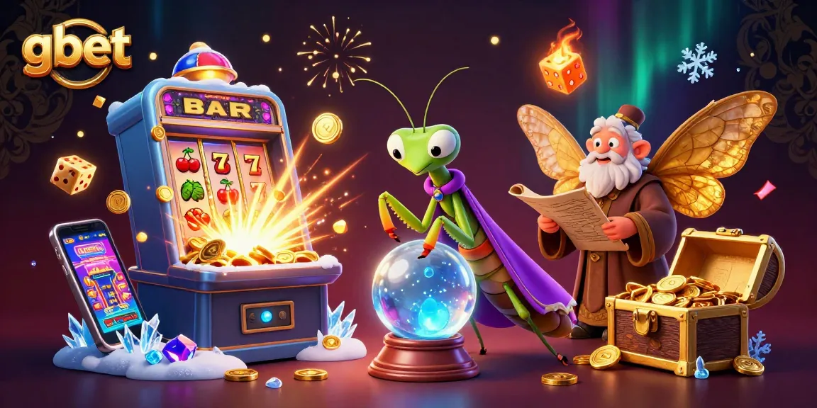 gbet casino adventure featuring a mystical fortune teller and magical slot machine elements in a vibrant scene.