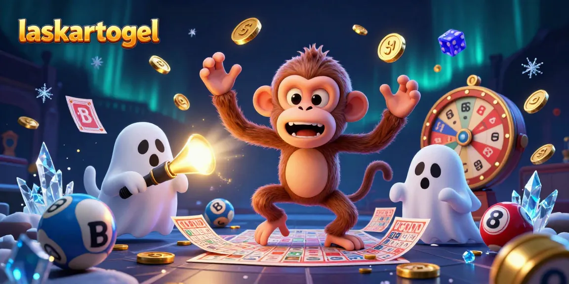 Engage in the magical world of laskartogel with a playful poltergeist monkey and ghost-hunter puppy in a haunted casino.