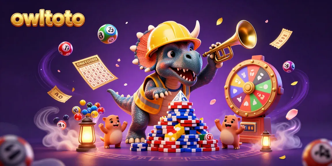 Join the game excitement at owltoto with cartoon dinosaurs celebrating amidst dynamic casino elements.