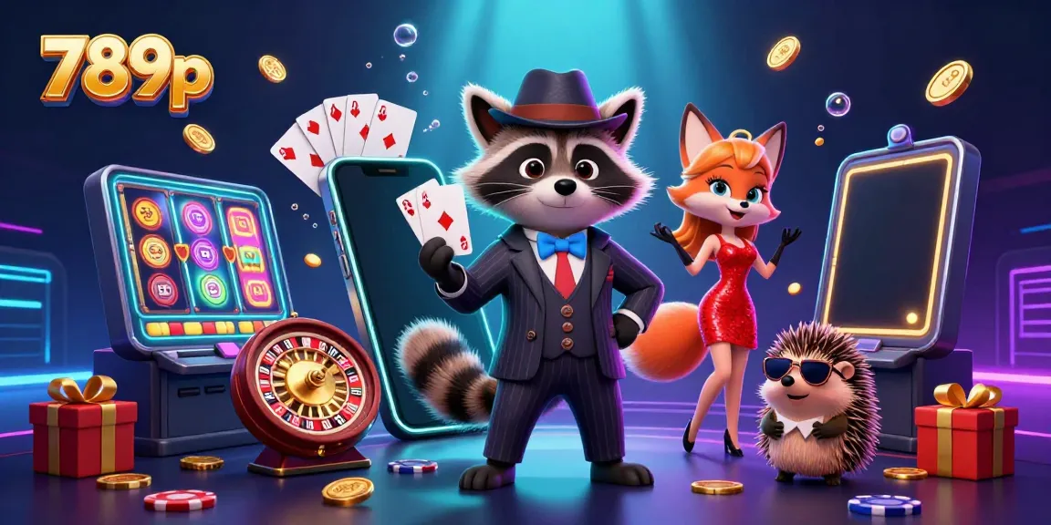Experience thrilling wins with 789p casino as illustrated by charming raccoon, fox lady, and hedgehog bouncer.