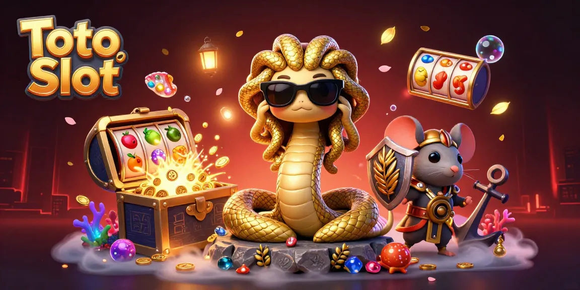 Toto Slot memunculkan keseruan dengan Medusa dan mouse pejuang dalam suasana kasino yang ceria