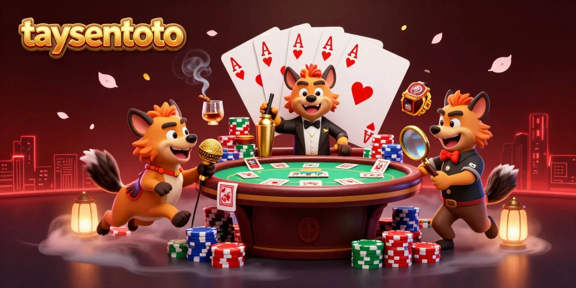 Taysentoto hyenas entertain in a vibrant casino scene with poker elements and dynamic action.
