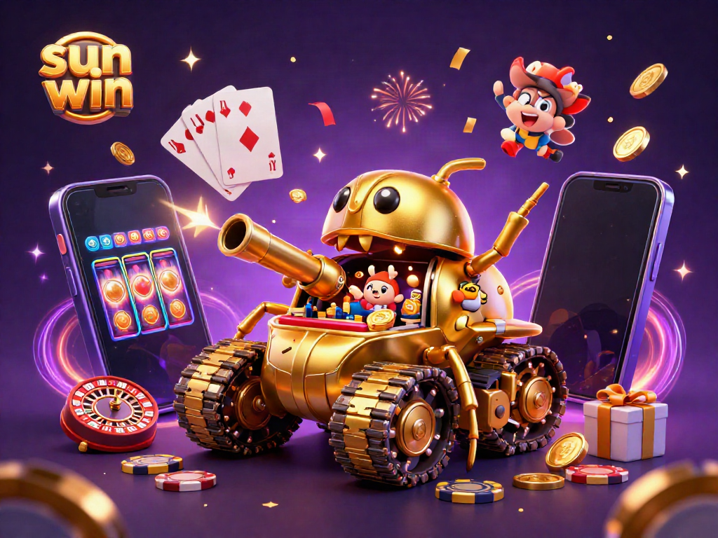Experience the thrill of sun win gaming with a vibrant casino beetle tank, exploding with coins and energy.