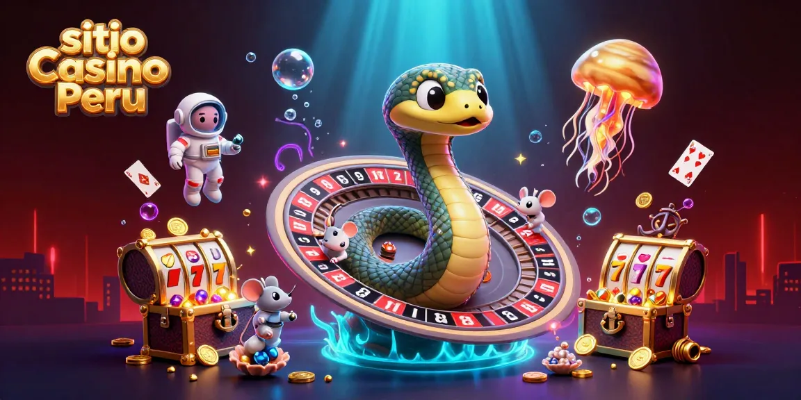 Jugando en el sitio Casino Perú: ilustración dinámica de un casino lleno de emoción y oro.