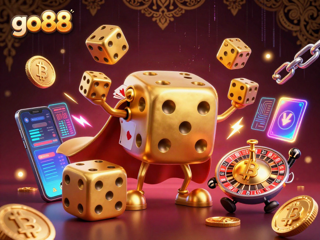 Engage with go88, the ultimate gaming experience featuring vibrant casino elements and 3D dice.