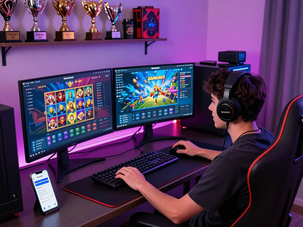 Experience the excitement of winning at https://garuda55.com/ in a vibrant gaming setup.