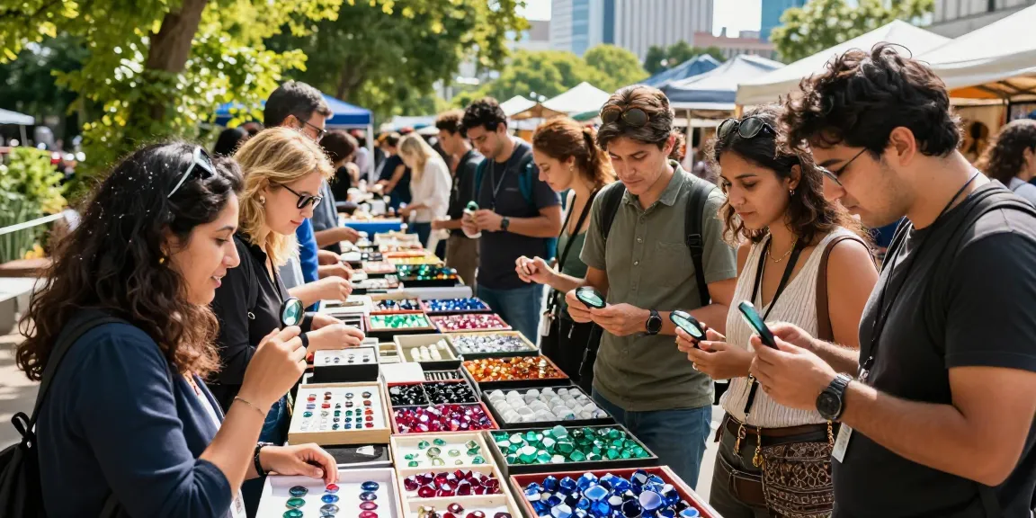 Explore quality gemstones at https://www.mygemspot.com during a vibrant outdoor marketplace.