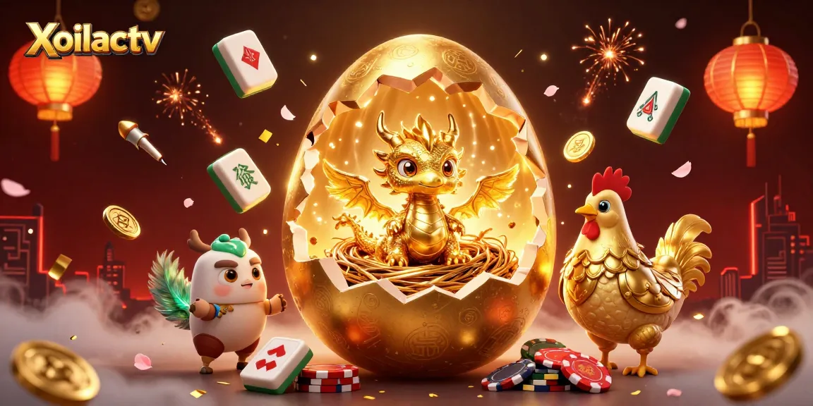 Xoilactv showcases an epic scene with a golden dragon and poker chips, creating thrilling gameplay excitement.