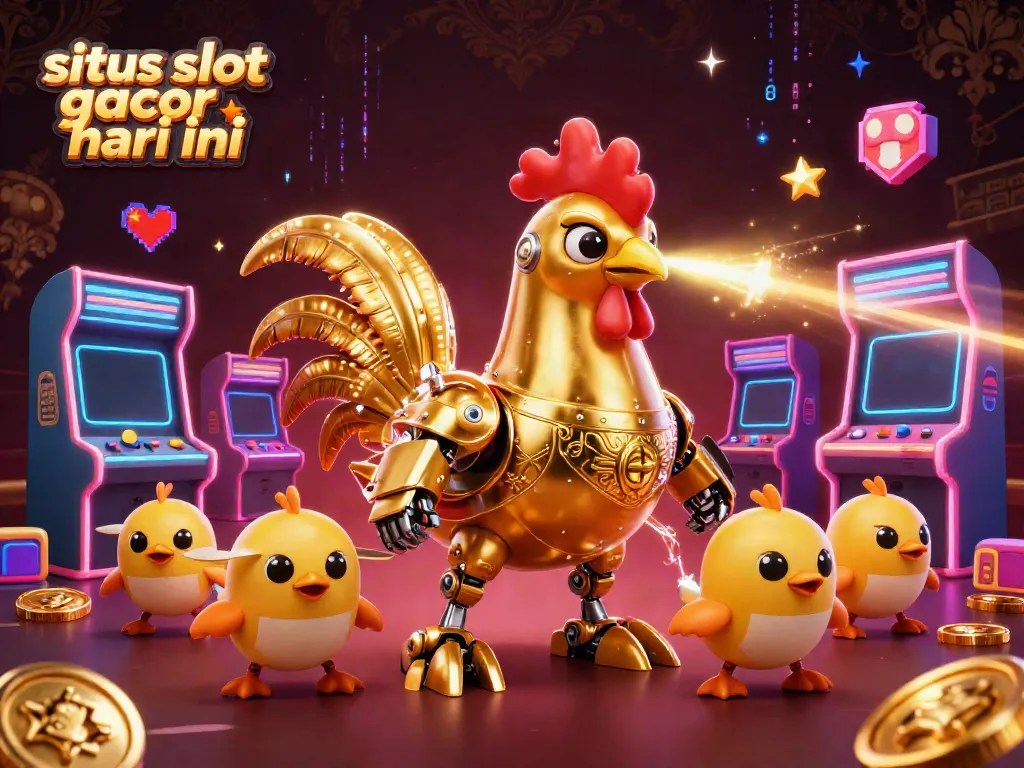 Menangkan jackpot di situs slot gacor hari ini dengan robot ayam emas futuristik dan permainan arcade 3D yang meriah.