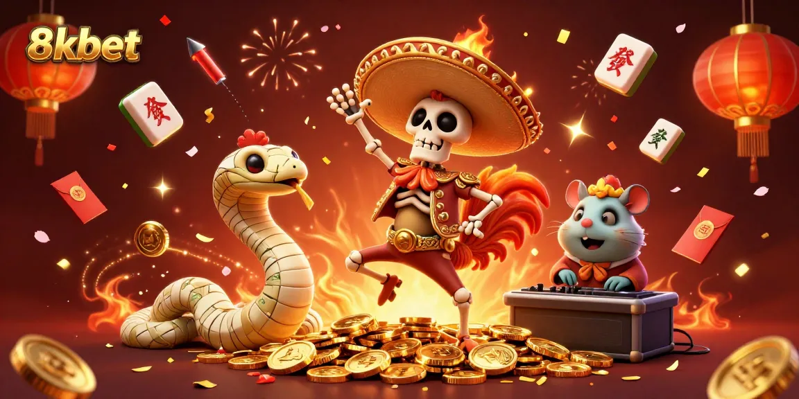 Engage with the excitement of 8xbet, featuring a festive scene of a mariachi rooster celebrating on gold coins.