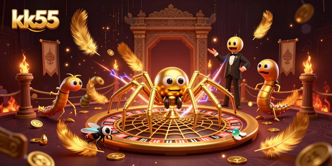 Engage with kk55's thrilling roulette experience as a golden spider spins a web of fortune.