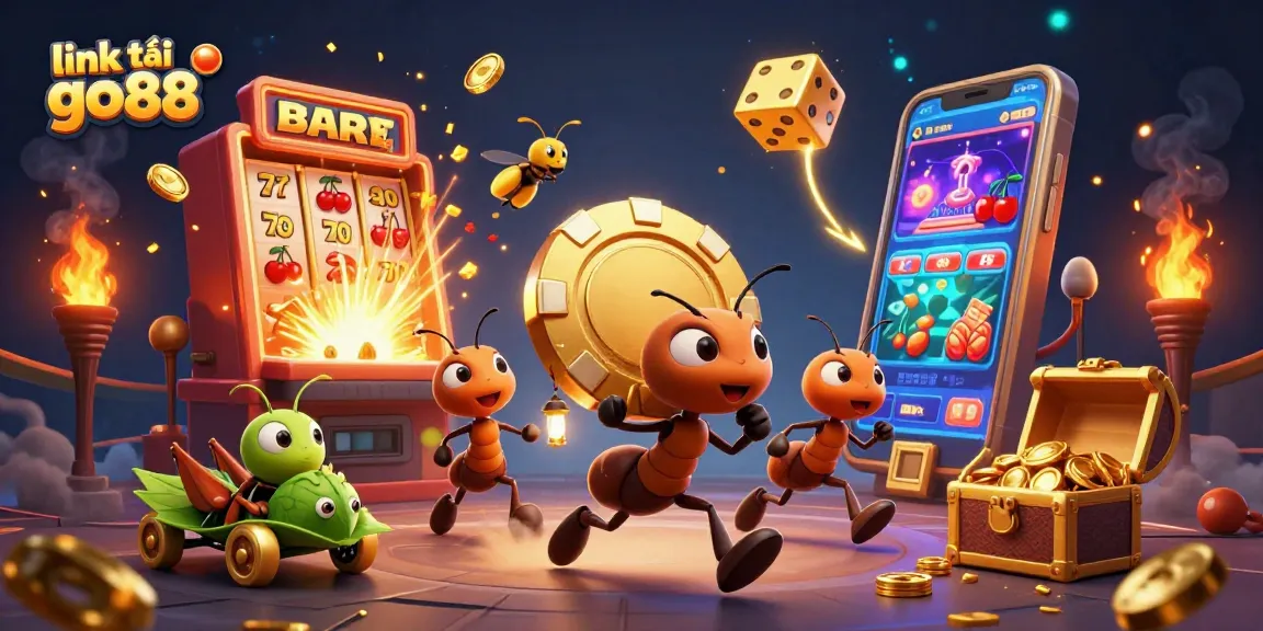 Win big with link tải go88 as ants carry a giant poker chip through a vibrant casino heist scene.
