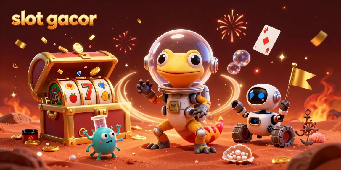 Mainkan slot gacor dengan karakter lucu di kasino emas berwarna merah Mars yang penuh gemerlap.