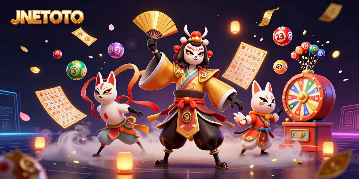 Menang dengan JNETOTO! Gambar ilustrasi kasino yang menampilkan karakter kabuki berperang dan elemen lotere.