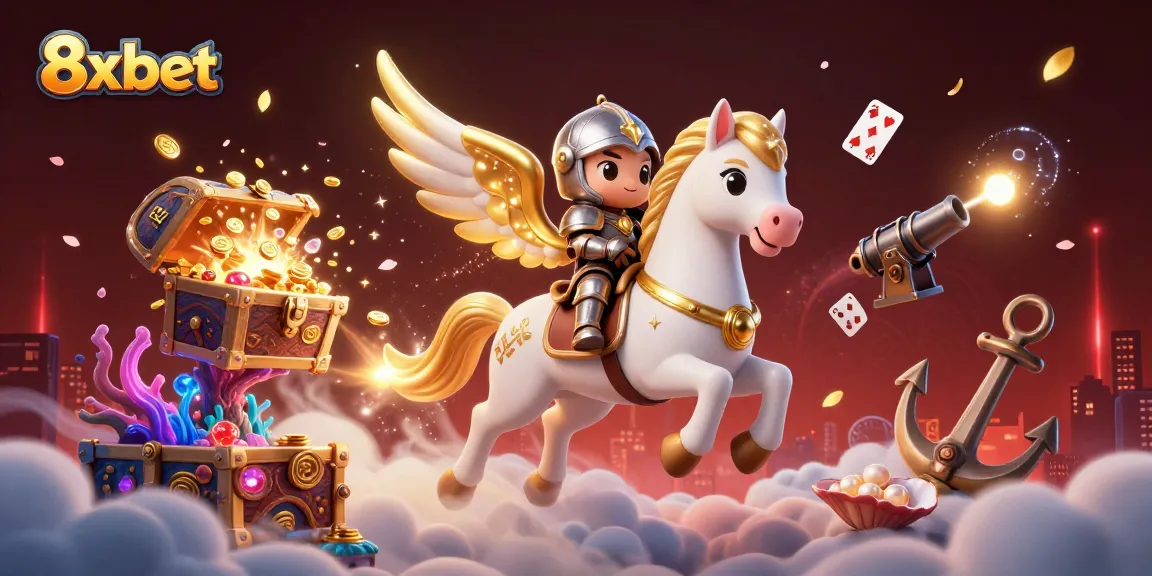 Experience thrilling adventures with 8x bet as the celestial horse and knight uncover treasures in a vibrant casino